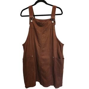 No Boundaries Vintage Overall Pinafore Dress Brown Large Linen Cotton
